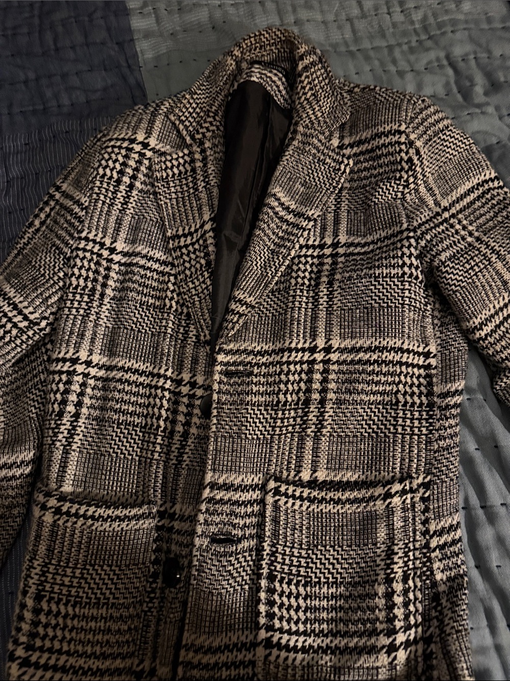 Men's Black & White Glen Plaid Overcoat
